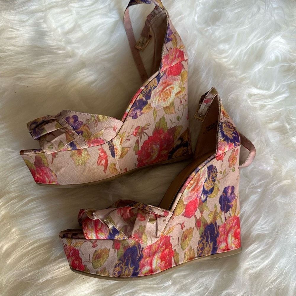 Bamboo floral wedge peep toe woman heels